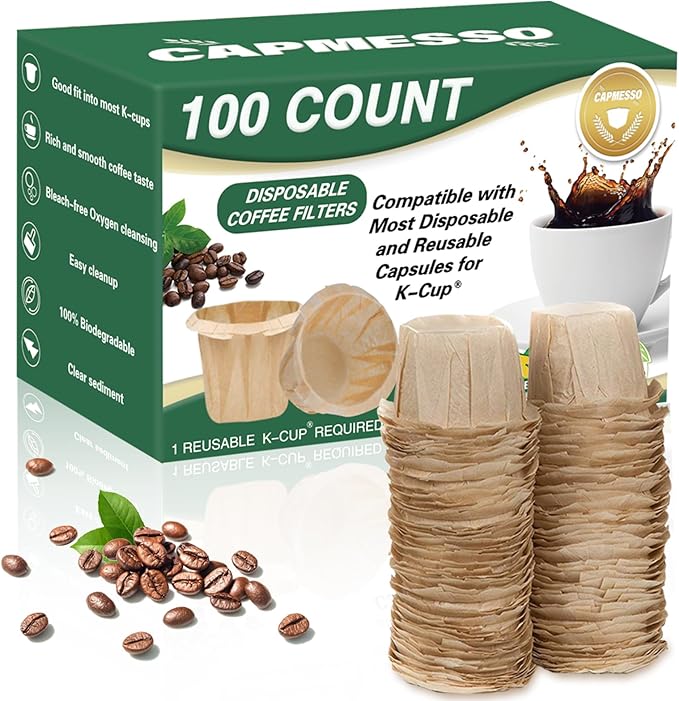 Disposable Keurig Cup Coffee Filters - Compatible with Keurg Brewers- Reusable Single Serve 1.0 and 2.0 Coffee Maker - CAPMESSO