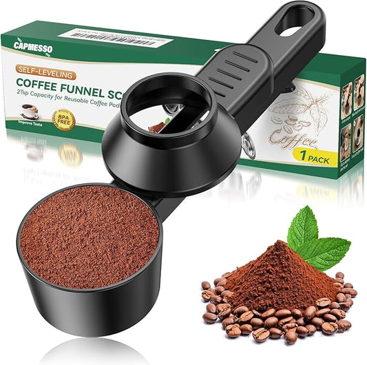 Funnel for Reusable K Cup Refillable Coffee Pods: 2 Tablespoon Coffee Measuring Scoop - Easy Slide Scoop for Ground Coffee, Protein Powder, Tea without Spilling (1 Pack) - CAPMESSO