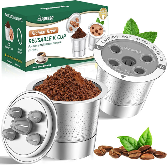 Reusable K Cups for Keurig:Updated Reusable Metal K Cup with 5 Holes - MultiStream Technology
