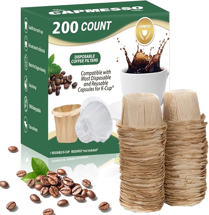 Disposable Keurig Cup Coffee Filters - Compatible with Keurg Brewers- Reusable Single Serve 1.0 and 2.0 Coffee Maker - CAPMESSO