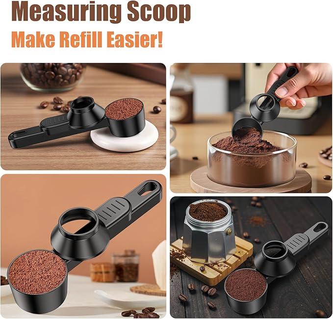 Funnel for Reusable K Cup Refillable Coffee Pods: 2 Tablespoon Coffee Measuring Scoop - Easy Slide Scoop for Ground Coffee, Protein Powder, Tea without Spilling (1 Pack)