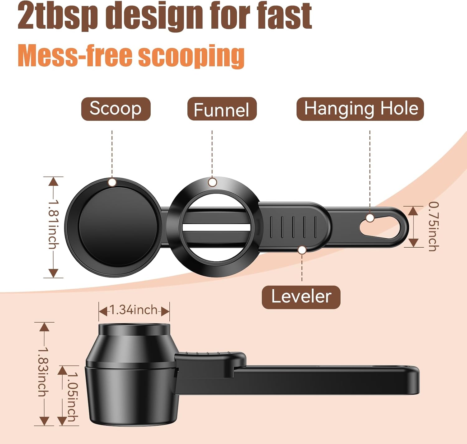 Funnel for Reusable K Cup Refillable Coffee Pods: 2 Tablespoon Coffee Measuring Scoop - Easy Slide Scoop for Ground Coffee, Protein Powder, Tea without Spilling (1 Pack)