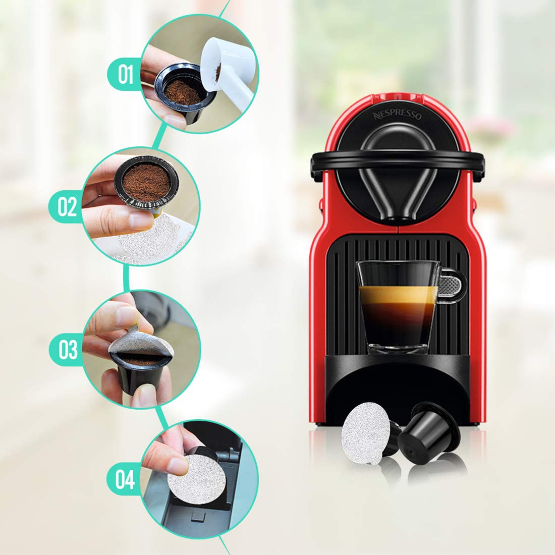 Reusable Espresso Capsules -Refillable Capsule Coffee Pods Filters Reusable 200 Times Compatible with Nespresso Original Line Machines - CAPMESSO