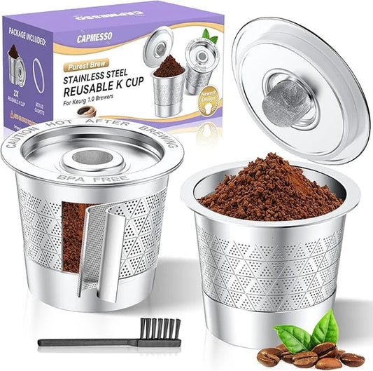 Upgraded Dual-Mesh Reusable Stainless Steel K-Cups for Keurig 1.0 - Richer Coffee NO Grit
