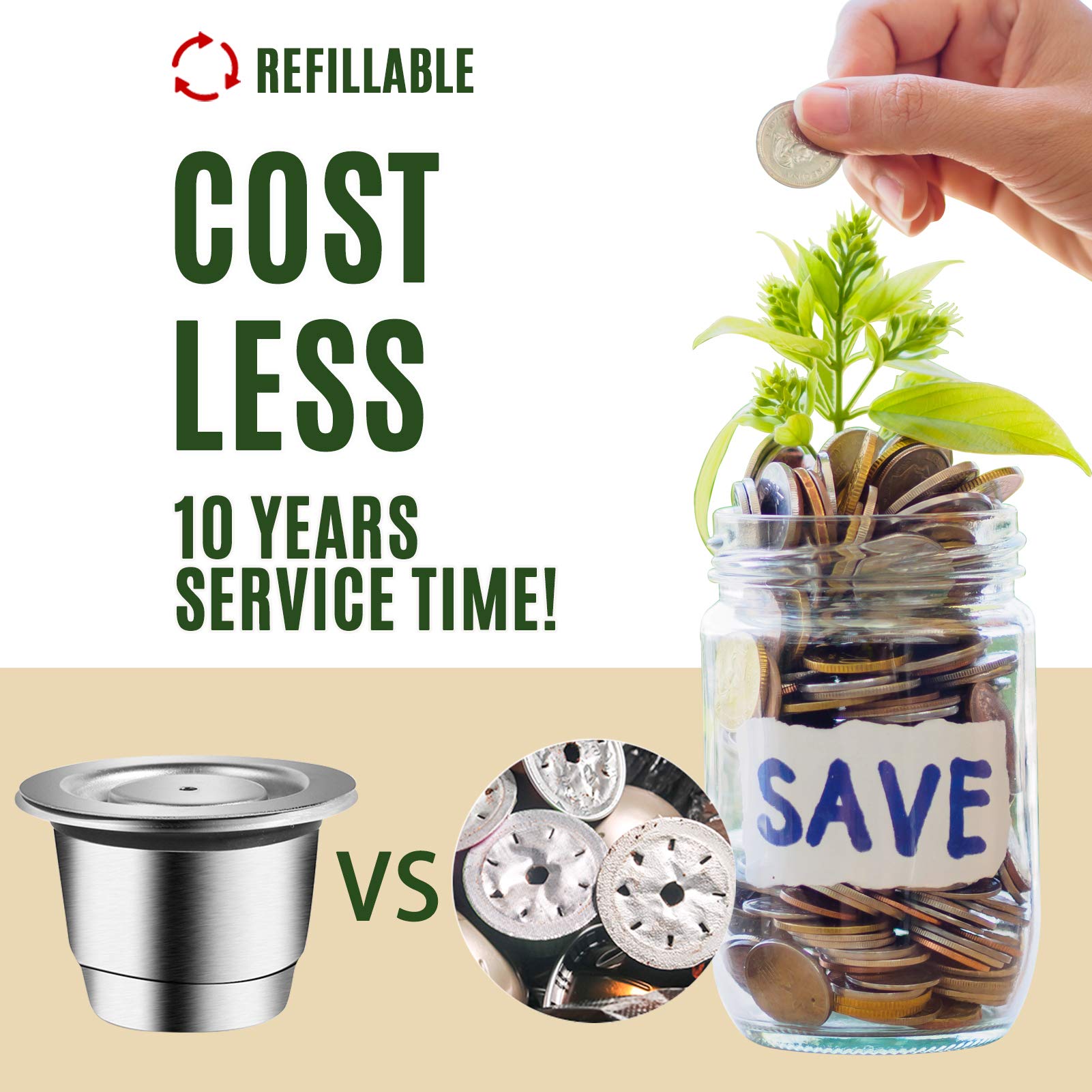 Reusable Coffee Capsules Refillable Originalline Pod Stainless Steel Compatible with Nespresso OriginalLine Machines - CAPMESSO