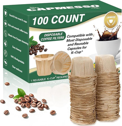 Disposable  Keurig Cup Coffee Filters - Compatible with Keurg Brewers- Reusable Single Serve 1.0 and 2.0 Coffee Maker - CAPMESSO