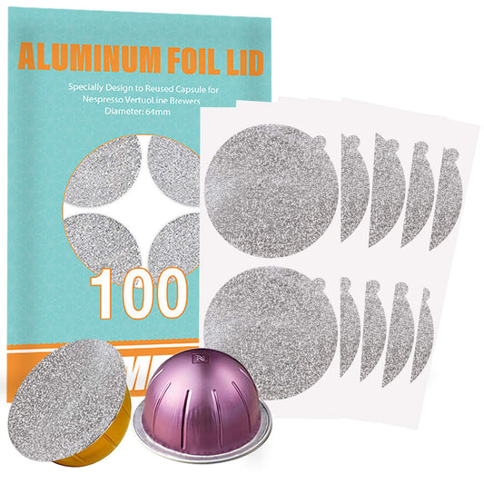 CAPMESSO Aluminum Foils Lids to Reuse Vertuoline Capsules Coffee Pods Compatible with Nespresso VertuoLine Machine 64mm(100/package) - CAPMESSO