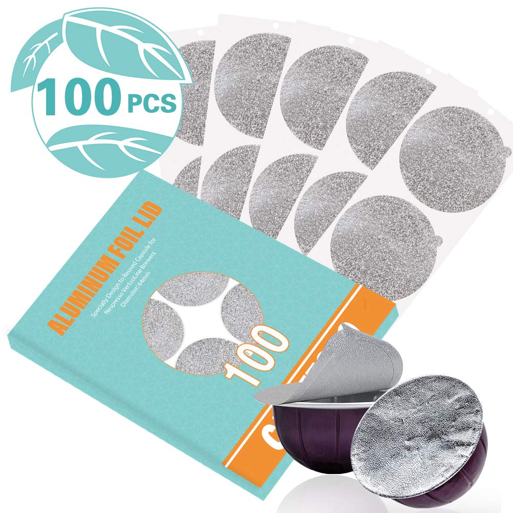 CAPMESSO Aluminum Foils Lids to Reuse Vertuoline Capsules Coffee Pods Compatible with Nespresso VertuoLine Machine 64mm(100/package) - CAPMESSO
