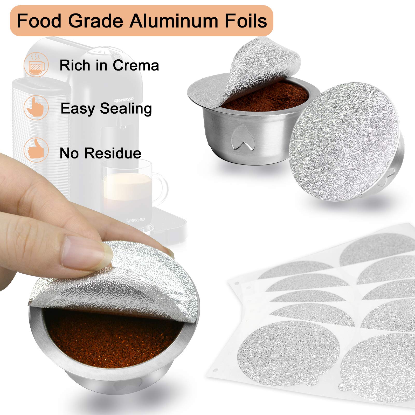 Reusable Vertuo Pod Foil Lids, for CAPMESSO Vertuline Capsules Aluminum seals Reusable Coffee Pod Stainless Steel Espresso