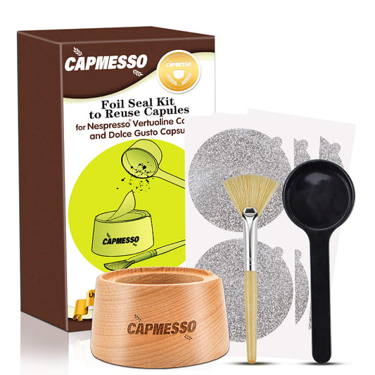 CAPMESSO Aluminum Foil Seals Kit to Reuse Nespresso Vertuo Reusable Pods, Refillable Vertuoline Capsules (Complete Seal Kit+100pcs Lids) - CAPMESSO