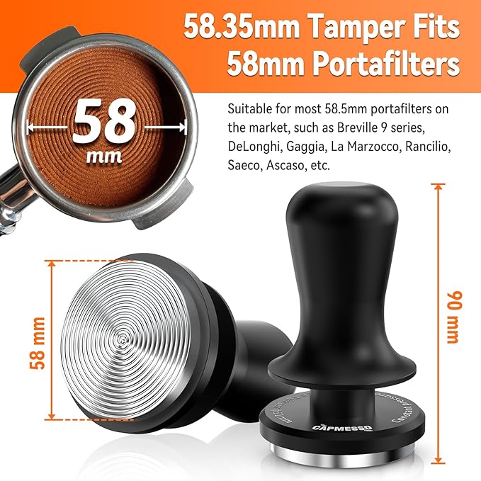 Espresso Tamper 58.35mm: Coffee Tamper for Breville Espresso Machine With Calibrated 3 Spring Loaded - 30lbs Espresso Accessories Tamper - CAPMESSO