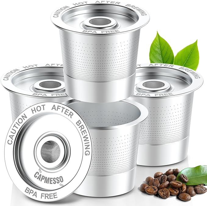 CAPMESSO 4 Pack Reusable K Cups Coffee Pods for Keurig 1.0: Stainless Steel Refillable K Cup - Reusable Coffee Filter for Keurig 1.0 Coffee Maker