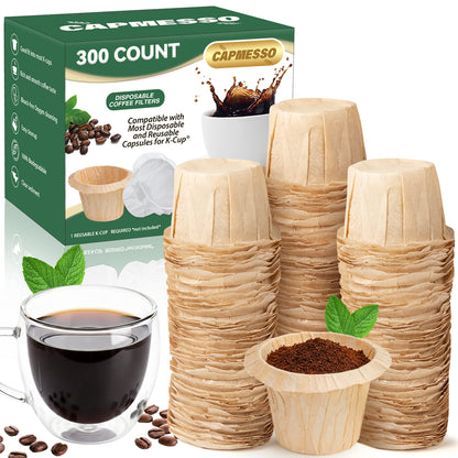 CAPMESSO Disposable Coffee Paper Filters Replacement Keurig Filter Compatible with Reusable Single Serve Pods Keurig Coffee Maker-300 Count (Natural) - CAPMESSO