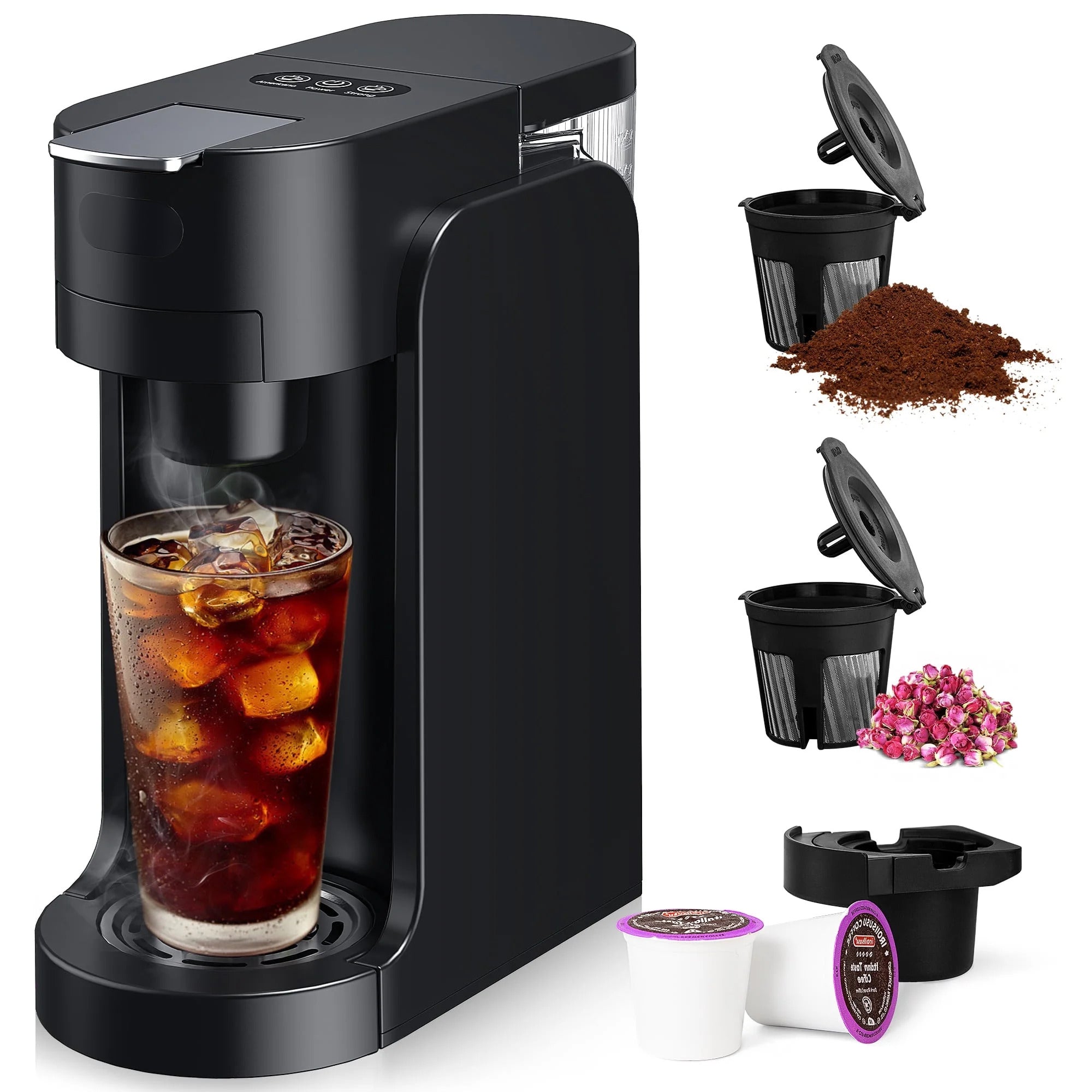 Capmesso Single Serve K Capsule Coffee Maker, Black Coffee Machine for K-Pod & Ground Coffee, New