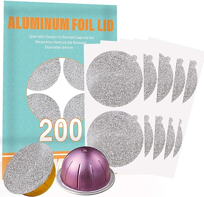CAPMESSO Aluminum Foils Lids to Reuse Vertuoline Capsules Coffee Pods Compatible with Nespresso VertuoLine Machine 64mm - CAPMESSO