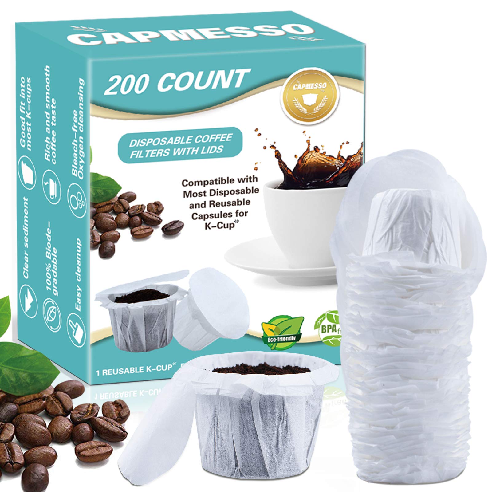 Disposable Coffee Filters with Lid Kerig Paper Filter for Reusable Single Serve Pods Compatible with Keurg 2.0 & 1.0 Coffee Maker - CAPMESSO