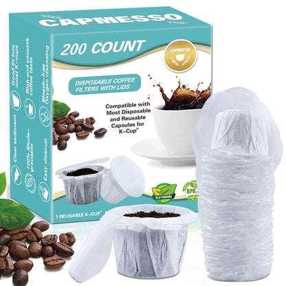 Disposable Coffee Filters with Lid Kerig Paper Filter for Reusable Single Serve Pods Compatible with Keurg 2.0 & 1.0 Coffee Maker - CAPMESSO