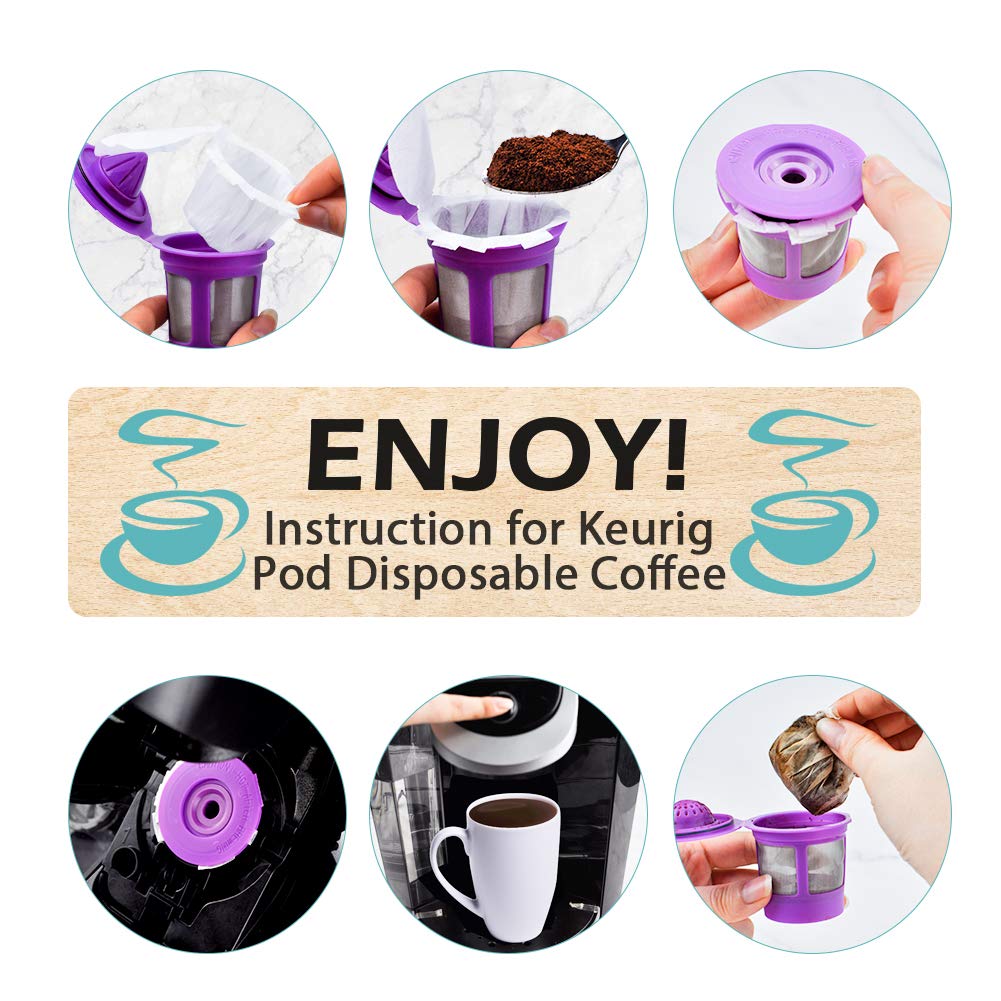 Disposable Coffee Filters with Lid Kerig Paper Filter for Reusable Single Serve Pods Compatible with Keurg 2.0 & 1.0 Coffee Maker