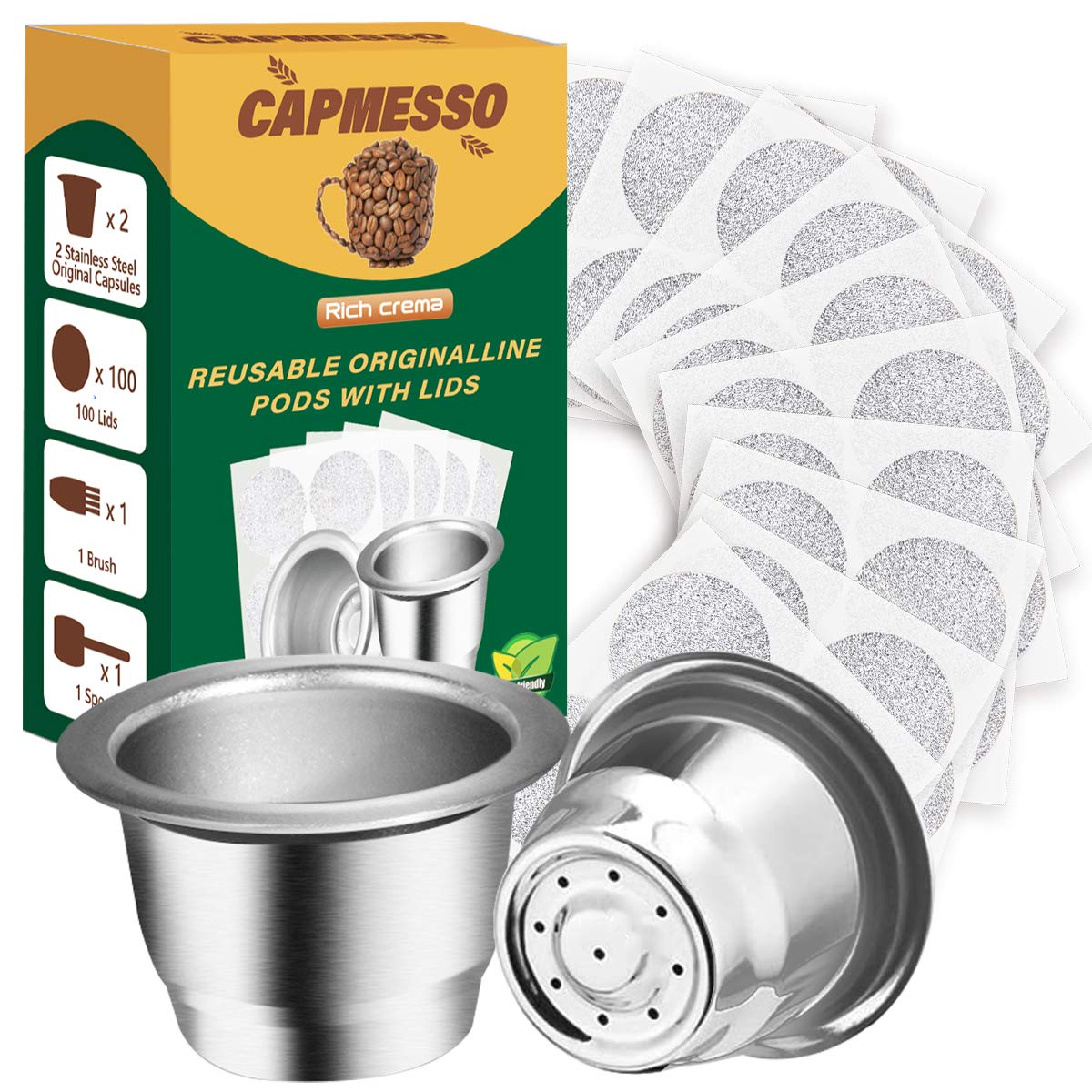 Reusable Capsules for Nespresso OriginalLine, Refillable Coffee Pods Stainless Steel Cups Compatible with Nespresso OriginalLine Brewer - CAPMESSO