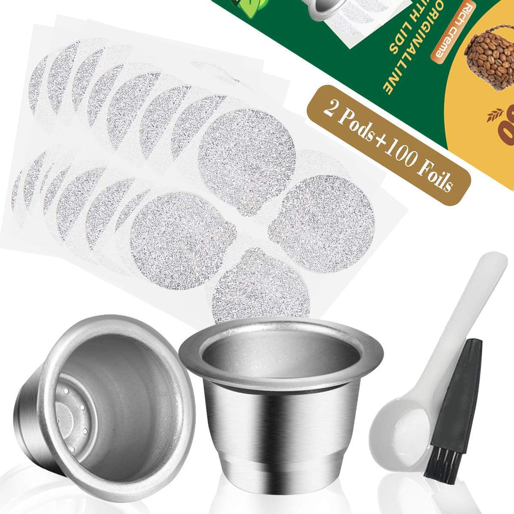 Stainless steel OriginalLine pods with foil lids, brush and scoop