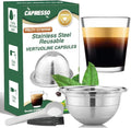 Refillable Nespresso Vertuo pod brewing coffee with crema