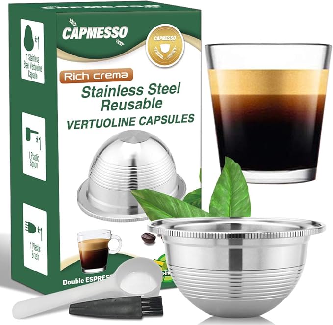 Coffee Capsule, Reusable Vertuoline Pod Refillable Vertuo Capsules Stainless Steel Compatible with Vertuoline Machine GCA1 and Delonghi ENV135S - CAPMESSO