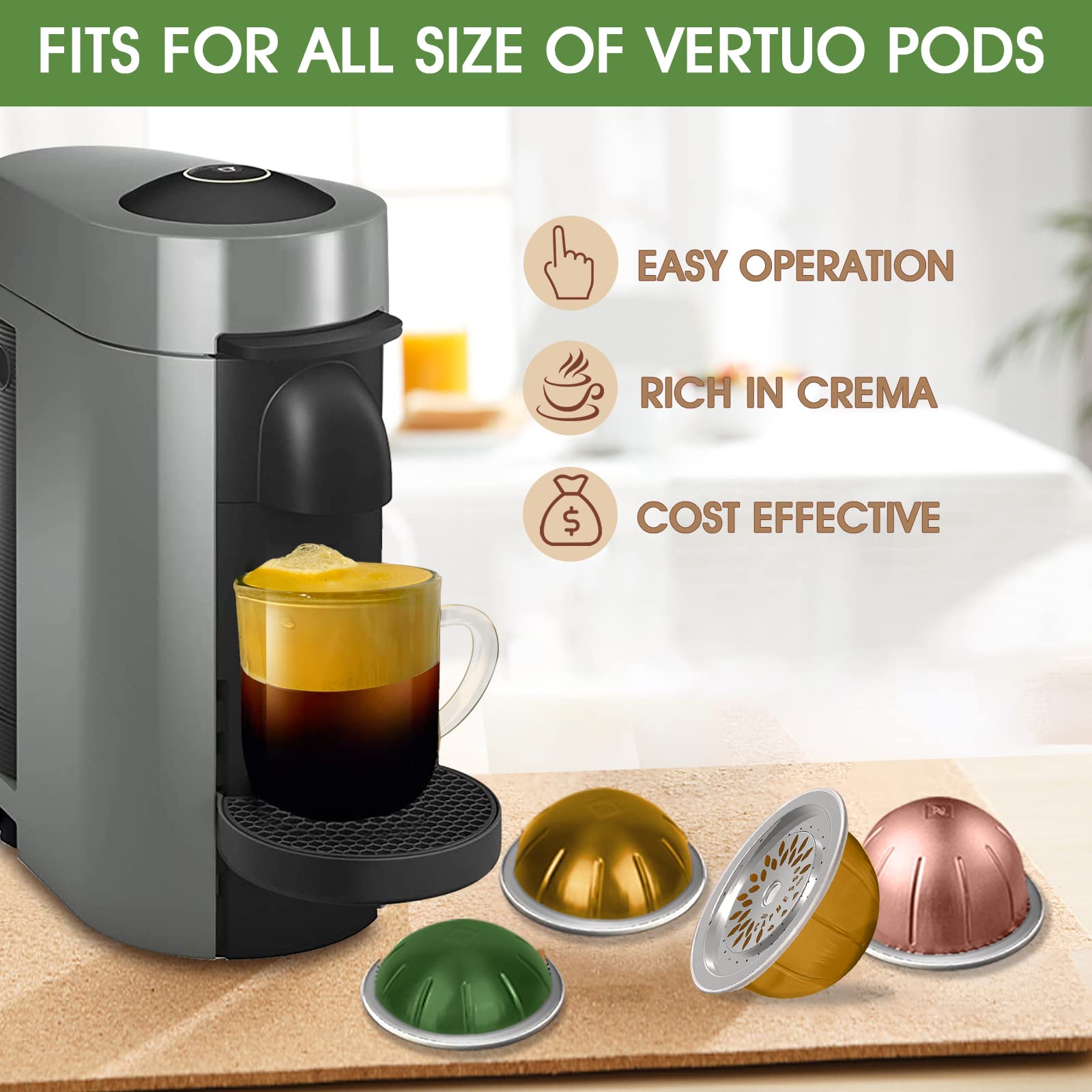 Reusable Coffee Capsule Lid to Reuse Vertuoline Pods,Refillable Vertuo Capsules Cap Disc on All VertuoLine Machines- Bottom Capsules are Not included