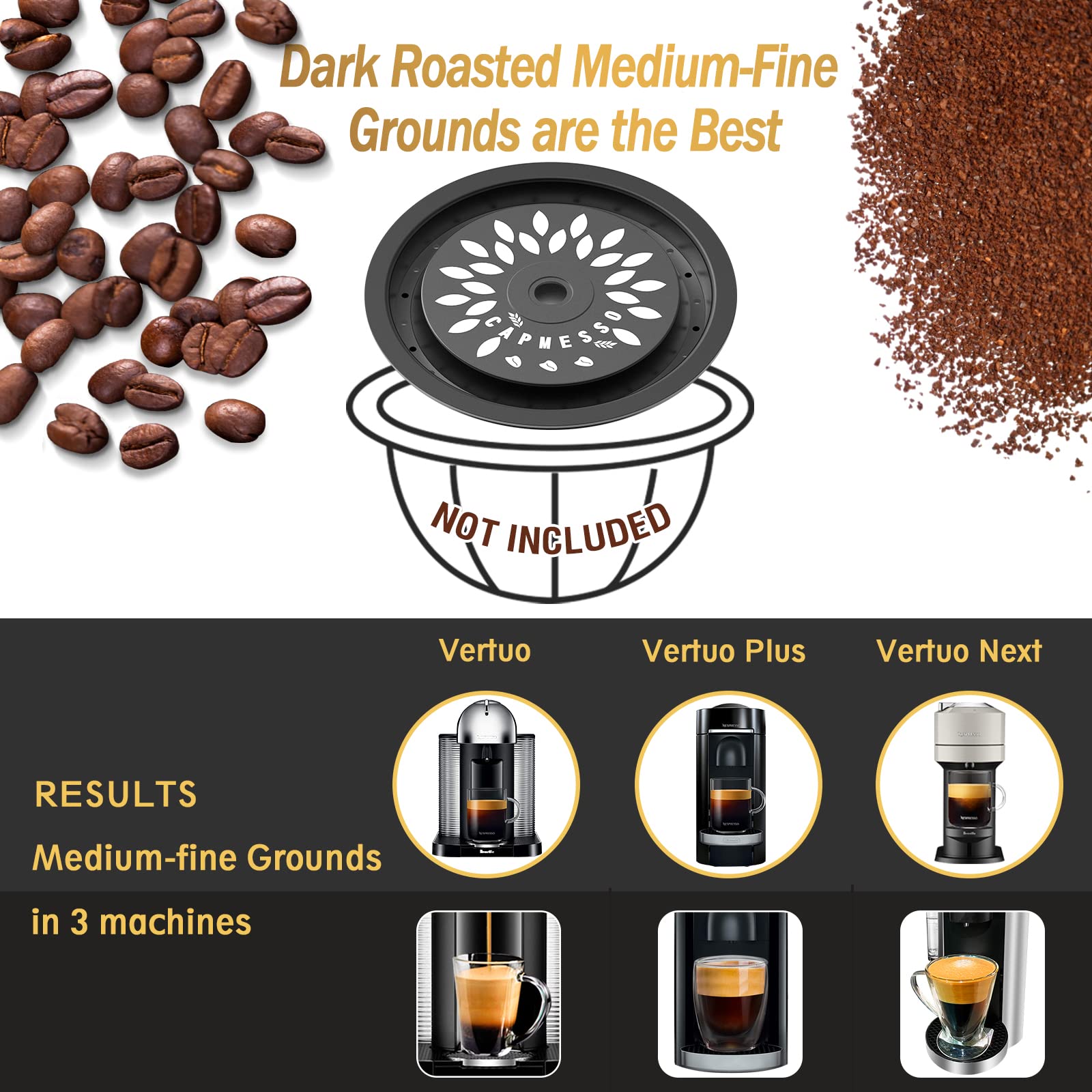 Reusable Coffee Capsule Lids for Reusable Nespresso Pods Vertuo, Food Grade Silicone Caps for Any Sizes of Refillable Vertuo Pods with Scoop and Brush - CAPMESSO