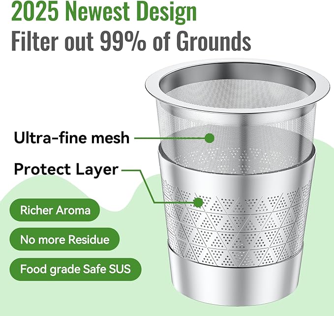 Dual-mesh stainless steel reusable coffee pod for Keurig