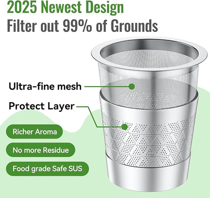 Reusable K-Cups for Keurig: Upgraded Dual-Mesh Reusable Coffee Pods for Richer Coffee NO Grit - Universal Stainless Steel Coffee Filter for Keurig 1.0 Coffee Maker, Eco-Friendly - CAPMESSO