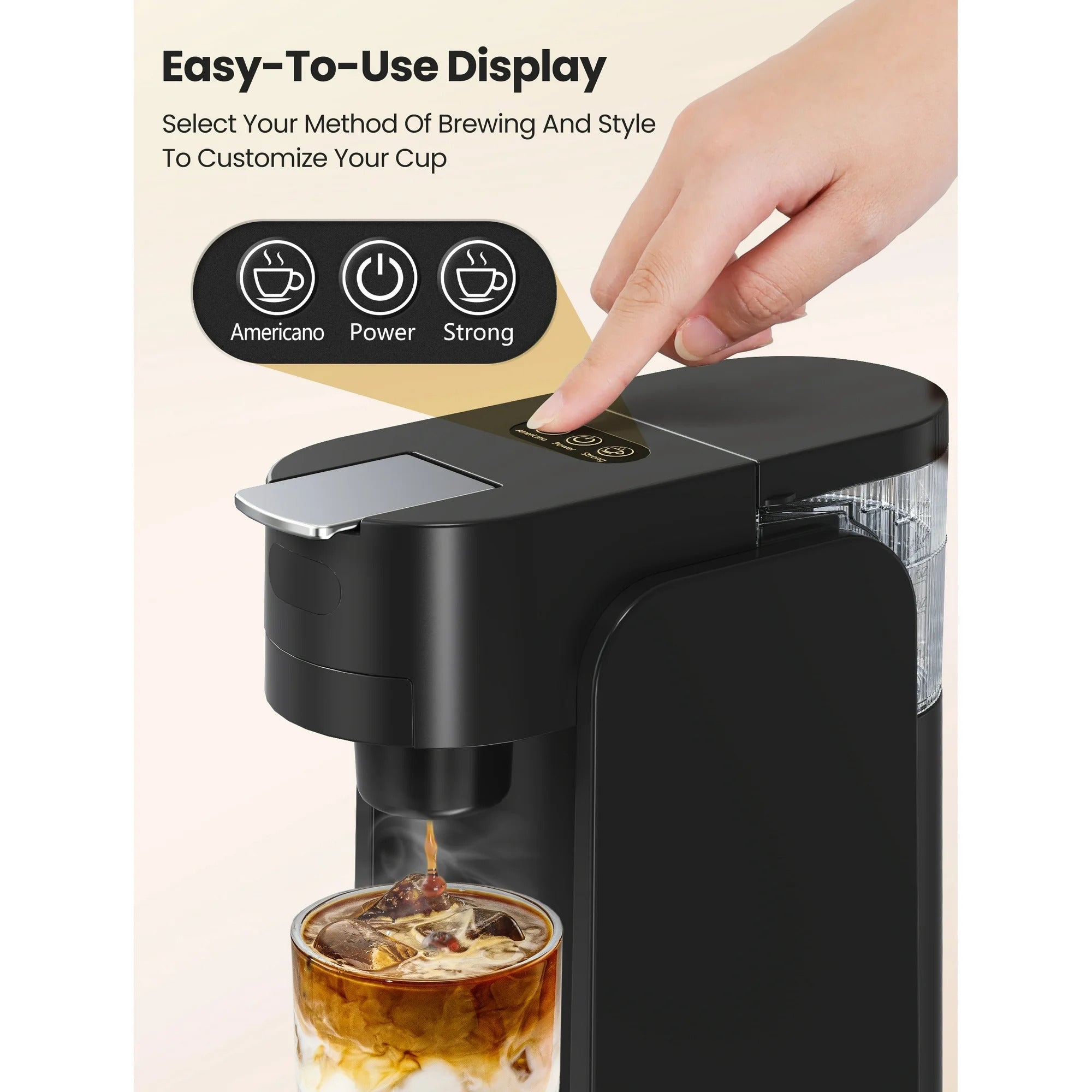 Compact single serve coffee maker brewing a fresh cup