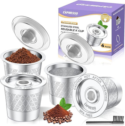 Reusable K-Cups for Keurig: Upgraded Dual-Mesh Reusable Coffee Pods for Richer Coffee NO Grit - Universal Stainless Steel Coffee Filter for Keurig 1.0 Coffee Maker, Eco-Friendly - CAPMESSO