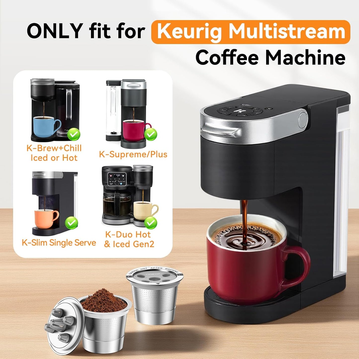 CAPMESSO Reusable K Cups for Keurig: 2025 Updated My K cup Metal Coffee Filter Refillable Coffee Pods with 5 Holes - for K Supreme/K Slim/K-Duo Gen2/K-Brew Chill with MultiStream Technology