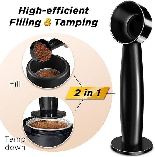 Reusable Vertuo Pod Refill Kit,Faster Seal Reusable Nespresso Vertuo Pods with Fill & Press Brush,100pcs Aluminum Foil Lids - CAPMESSO