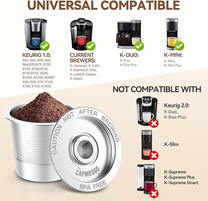 Reusable Stainless Steel  K Cups Coffee Pod for Keurig 1.0 - Newest Design - CAPMESSO