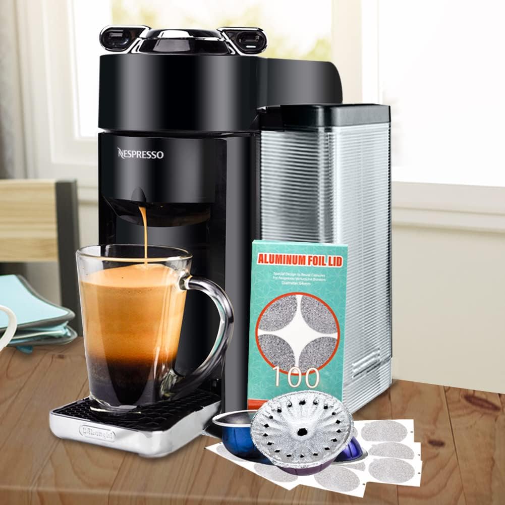 CAPMESSO Aluminum Foils Lids to Reuse Vertuoline Capsules Coffee Pods Compatible with Nespresso VertuoLine Machine 64mm(100/package) - CAPMESSO