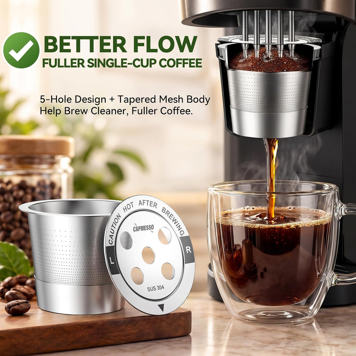 Reusable K-Cups & Carafe Filter Basket for Keurig K-Duo Gen 2 – Stainless Steel
