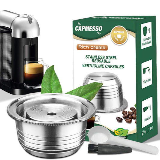 Coffee Capsule, Reusable Vertuoline Pod Refillable Vertuo Capsules Stainless Steel Compatible with Vertuoline Machine GCA1 and Delonghi ENV135S - CAPMESSO
