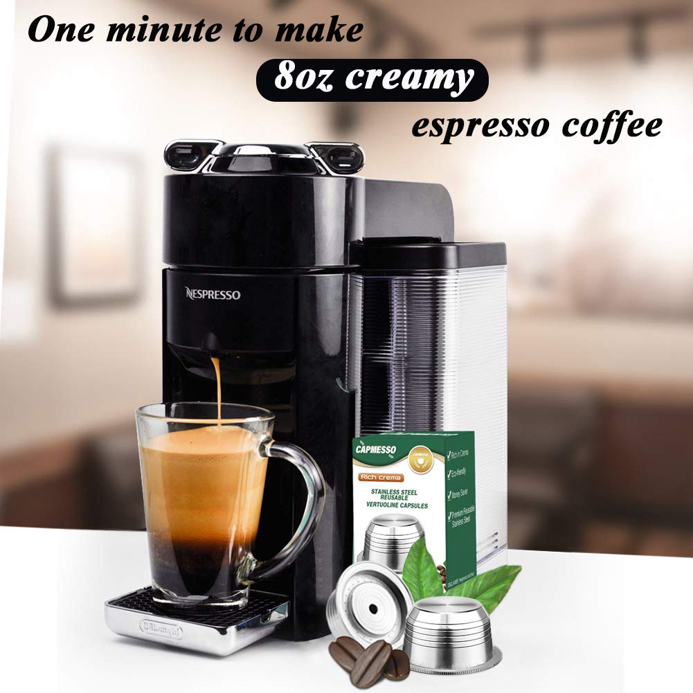Coffee Capsule, Reusable Vertuoline Pod Refillable Vertuo Capsules Stainless Steel Compatible with Vertuoline Machine GCA1 and Delonghi ENV135S - CAPMESSO