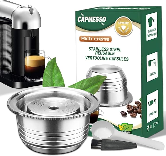 Coffee Capsule, Reusable Vertuoline Pod Refillable Vertuo Capsules Stainless Steel Compatible with Vertuoline Machine GCA1 and Delonghi ENV135S - CAPMESSO