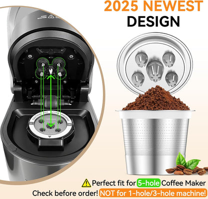 CAPMESSO Reusable K Cups for Keurig: 2025 Updated My K cup Metal Coffee Filter Refillable Coffee Pods with 5 Holes - for K Supreme/K Slim/K-Duo Gen2/K-Brew Chill with MultiStream Technology