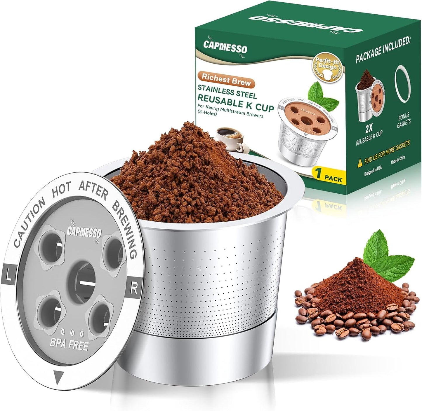 CAPMESSO Reusable K Cups for Keurig: 2025 Updated My K cup Metal Coffee Filter Refillable Coffee Pods with 5 Holes - for K Supreme/K Slim/K-Duo Gen2/K-Brew Chill with MultiStream Technology