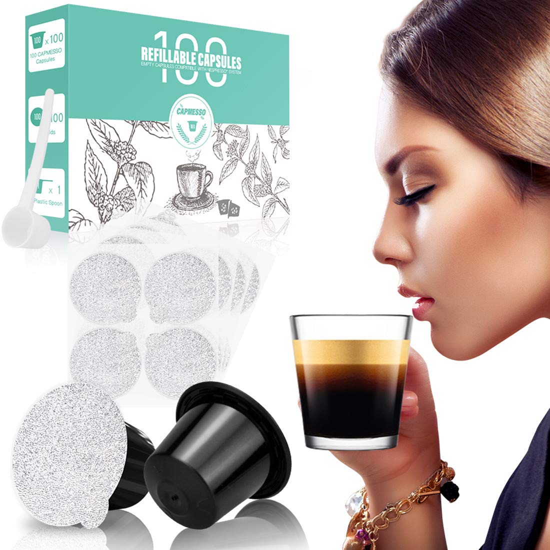 Reusable Espresso Capsules -Refillable Capsule Coffee Pods Filters Reusable 200 Times Compatible with Nespresso Original Line Machines