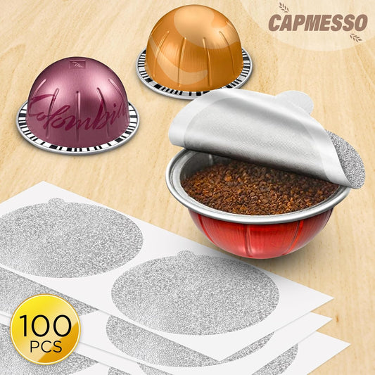 CAPMESSO Aluminum Foils Lids for Vertuo Reusable Pods-100pcs - CAPMESSO