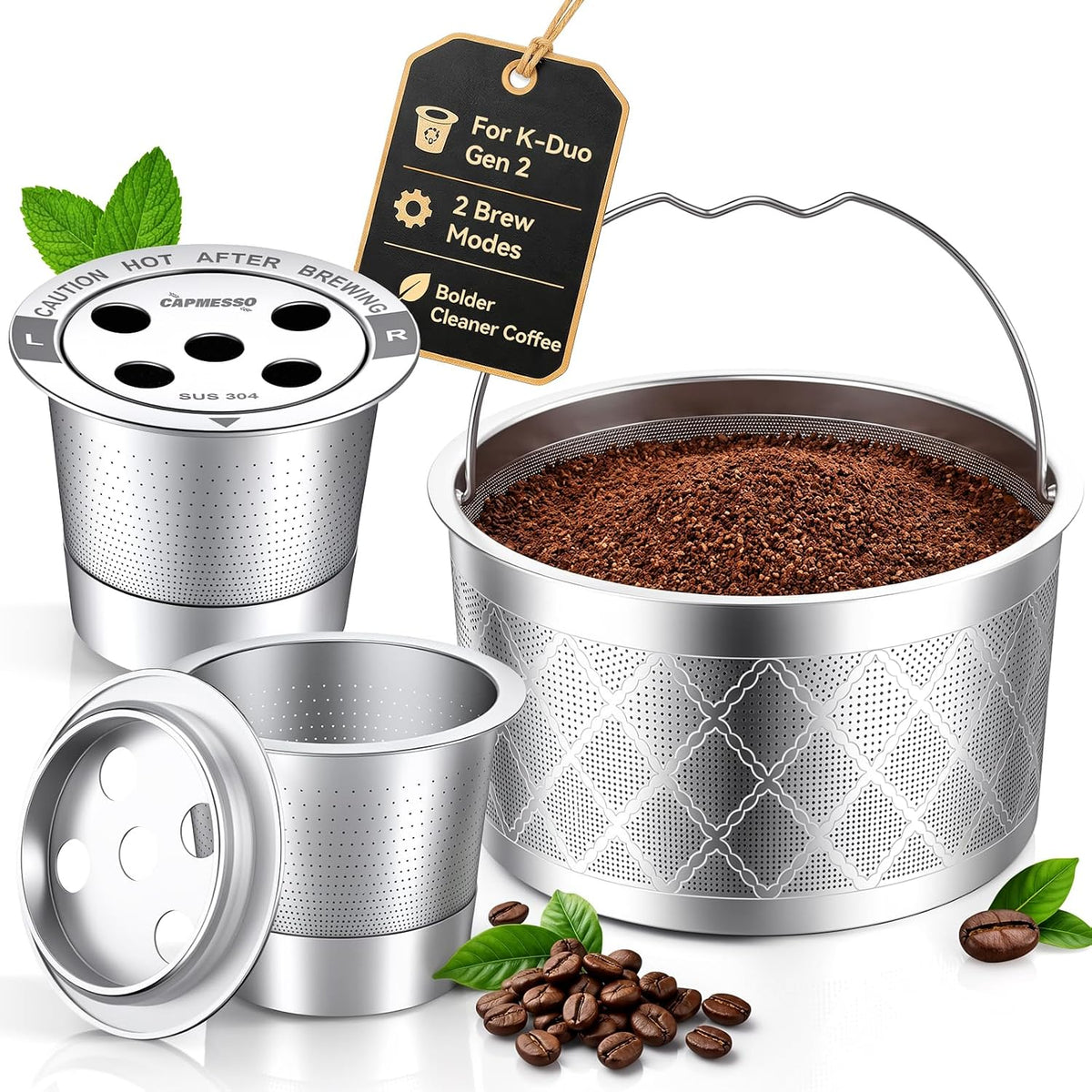 Reusable K-Cups & Carafe Filter Basket for Keurig K-Duo Gen 2 – Stainless Steel