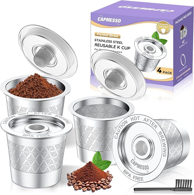 Reusable K-Cup with 360-degree lid and two-layer mesh