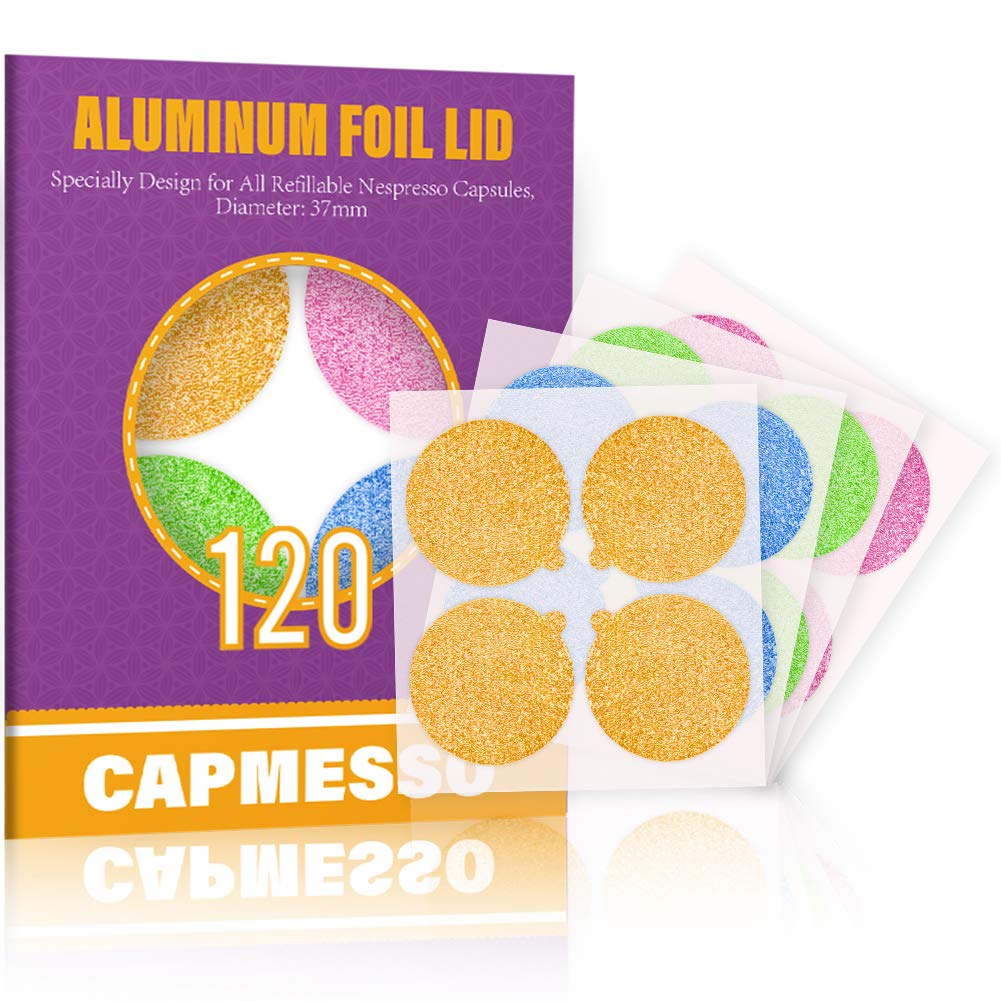 CAPMESSO Espresso Foils -Coffee Pod Seal Lids to Reuse Capsules Compatible with Nespresso Original Line Machine 120PCS/Package