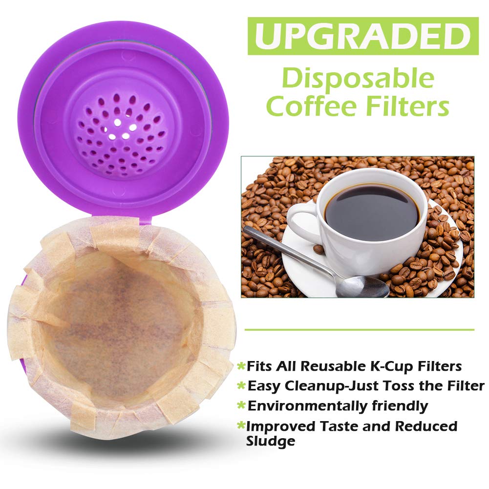 Disposable Coffee Paper Filters, 100 Count Keurg Cup Coffee Filters Compatible with Keurg Brewers Reusable Single Serve 1.0 and 2.0 Coffee Maker