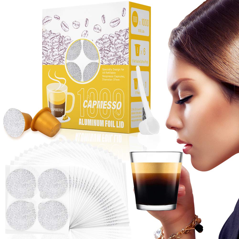 Espresso Foils and Refillable Capsules-Seal Lids to Reusable Capsules Coffee Pod Compatible with Nespresso Original Line Machines