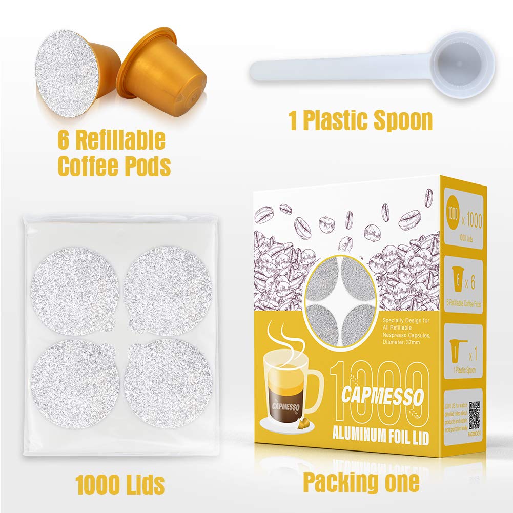 Espresso Foils and Refillable Capsules-Seal Lids to Reusable Capsules Coffee Pod Compatible with Nespresso Original Line Machines